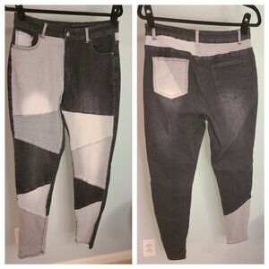 Patchwork skinny jeans.
